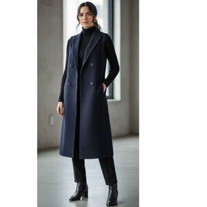 Rag & Bone New York Salute Double-Breasted Long Wool Vest, Navy, Womens Size 6